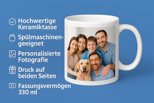 Personalisierte Tasse mit mit Ihrem Haustierfoto und Text – Geschenk mit Bild, Hunde Tasse Personalisiert mit Foto, Katze Personalisierte Keramik Tasse mit Foto, Kaffeebecher mit Foto - 330 ml