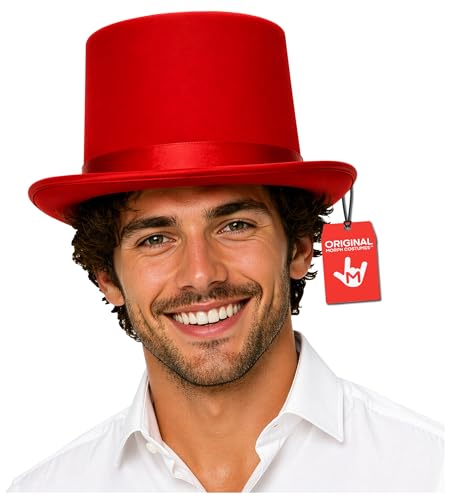 Nicky Bigs Novelties Top Hat For Men Steampunk Hat Victorian Top Hats Magician Hats Tophat Costume For Men - Red