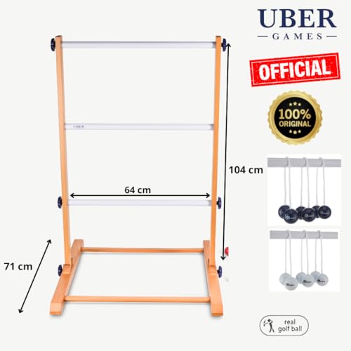 Ubergames Neu 2024 verbessert Leitergolf Spiel. Profi Set, echten Golfbällen, Massivholz, Stark & Stabil (Schwarz/Weiß)