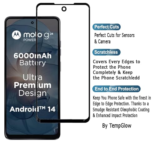 Image of Screen Protector for Motorola Moto G24 Power | G24 | G04 (Black) Tempered Glass Edge-to-Edge 6D Screen Guard With Installation Kit