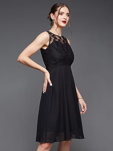 Image of Miss Chase Women's Round Neck Sleeveless Polyester Ruffled Knee- Length Dress