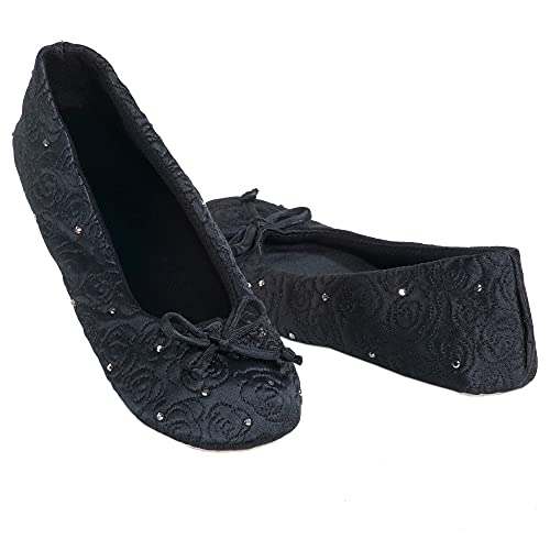 isotoner Ballerina Slippers with Terry Lined and Rose Quilt Dames Ballet plat - Image 5