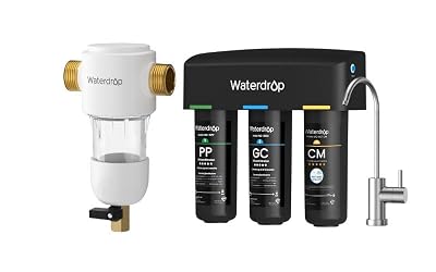 Waterdrop TSB-CM Under Sink Water Filter System and Waterdrop Spin Down Sediment Filter, Reusable Whole House Water Filter System for City/Well Water, 50 Micron