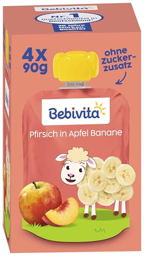 Bebivita Quetschbeutel Pfirsich in Apfel Banane, 4 x 90g 4er Pack (4x4x90g)