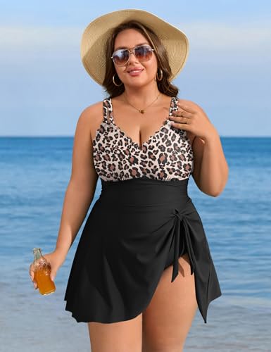 Image of Charmo Plus Size Swimsuit for Women Swim Dress Scalloped One Piece Tummy Control Bathing Suit Ruched Swim Suits 2026