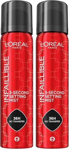 L'Oréal Paris - Spray Fixateur de Maquillage - Waterproof - Sans Transfert - Formule Légère - Non Collant - Résistant à l'Eau - Tenue Jusqu'à 36h - Infaillible - 80 ml (Lot de 2)