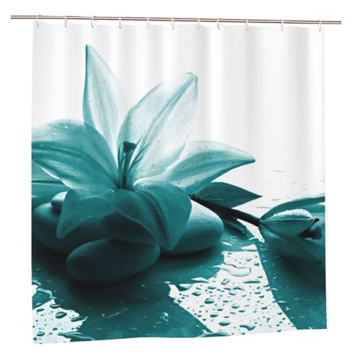 Rideau de douche imprimé lys sarcelle imperméable 183x183 avec œillets - 2