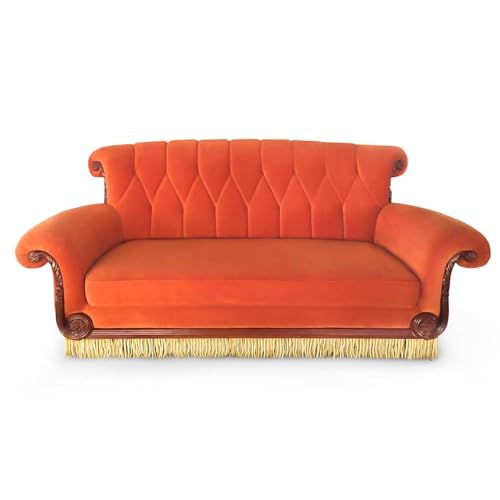 Friends Central Perk Coffee Shop 3-Seater Couch Authentic Replica | Upholstered Orange Sofa For Living, Guest, Media Room | 90 x 41 x 43 Inches