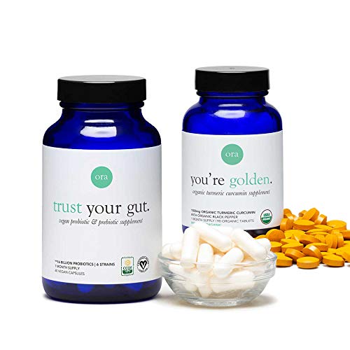 Ora Organic Probiotics with Prebiotics and Turmeric Tablets Bundle - Rounded Wellness Pack Made with Organic Ingredients
