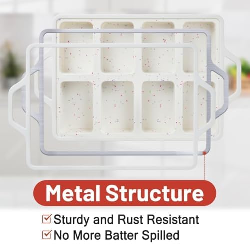 CAKETIME Mini Loaf Pans, Metal Reinforced Frame Silicone Bread Loaf Pans 8 Cavities Nonstick for Baking Cornbread, Mini Bread, Brownie, Cheesecake, Chocolate 2 Pack Confetti - Thumbnail 2