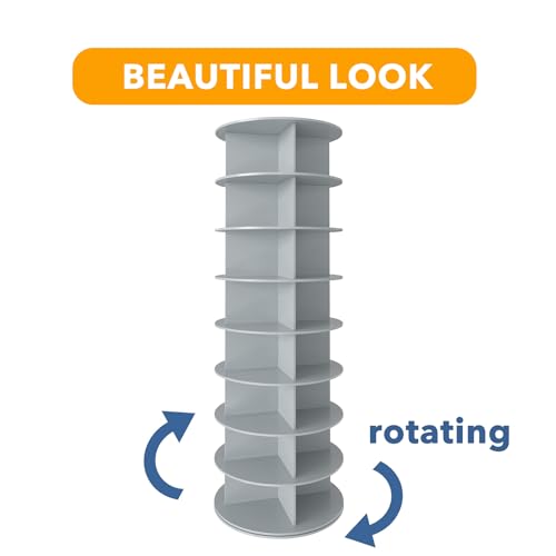 SpaceAid 8 Tier Rotating Shoe Rack Tower, Spinning Shoe Display Lazy Susan, Revolving 360 Shoe Rack Storage Round Carousel, Vertical Handbag Rotate Shoes Closet Organization (8-Tier Gray)