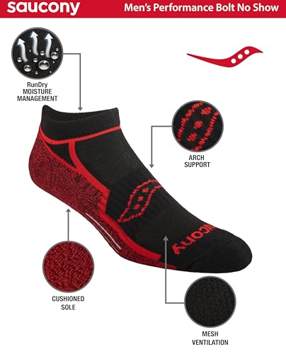 Image of Saucony Men's Rundry Bolt Performance No-show Socks, Available in M-xxl (6, 12, 18 Pairs)