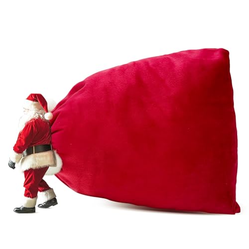 Jemgmonn 70 x 58 Inch Giant Velvet Santa Sack Jumbo Christmas Santa Gift Bags with Drawstring Reusable Christmas Gift Wrapping for Large Gift Bike (Red)