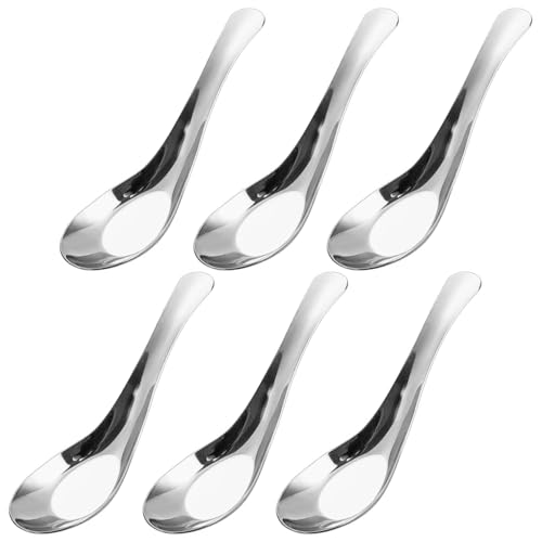 La Mejor Selección de Cucharas chinas - los más vendidos. 43 Juego de 6 cucharas de sopa chinas, cucharas sopa asiáticas pulidas espejo acero inoxidable con mango corto para caldo, postre, cereales, miso tailandés, ramen, plata