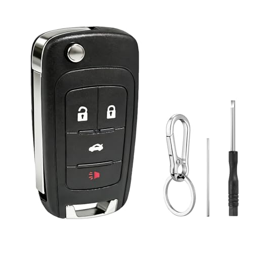 4 Button Key Fob Case for Chevy Cruze Malibu Impala Sonic Equinox Camaro Buick Regal Encore Verano Lacrosse GMC Terrain 2010 2011 2012 2013 2014 2015 2016 2017 2018 2019 Key Shell Cover Replacement