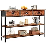Furologee Long 47' Console Sofa Table with 3 Drawers, Entryway Table with 3-Tier Storage Shelves, Industrial Display Shelf for Entry Way, Hallway, Couch, Living Room, Kitchen, Foyer, Rustic Brown