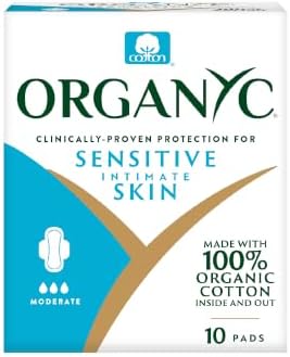 Organyc 100% Certified Organic Cotton Feminine Sanitary Pads With Wings, Everyday Pad, Dye, Paraben, Perfume, SAP, Plastic and Chlorine Bleach Free, Moderate Flow