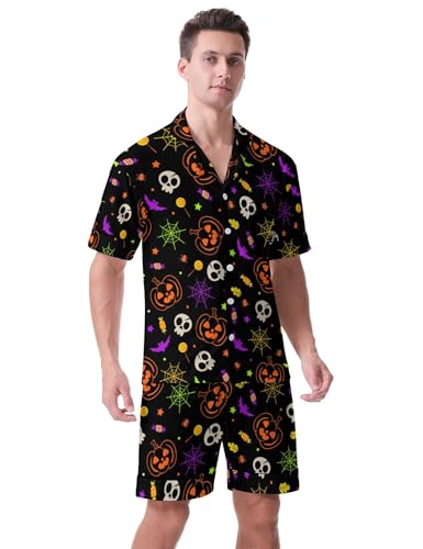 Men Pajamas Sets Short Sleeve Sleepwear Button-Down PJs Sets Two-Pieces Loungewear with Pockets4