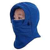 VJOLI Unisex Kinder Winter Mütze Jungen Mädchen Kapuzenschal, 5 in 1 Hut mit Warmen Schal Ski-Outdoor Sport Winter Schlupfmütze Cap 2-15 Jahren (Hellblau)
