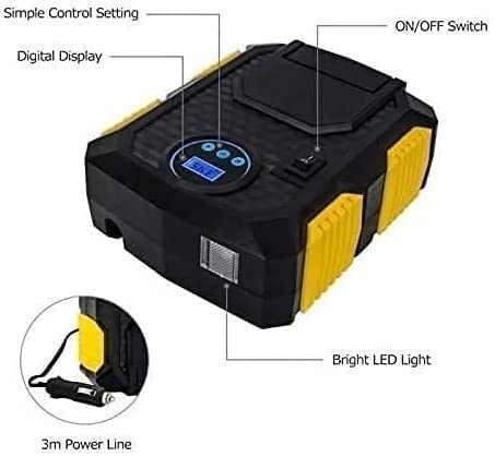 Compresor de aire portátil for inflar neumáticos, bomba de aire de 12 V CC for neumáticos de coche con manómetro digital de 150 psi y luz LED de emergencia, bomba de neumáticos for coche, bicicleta, m
