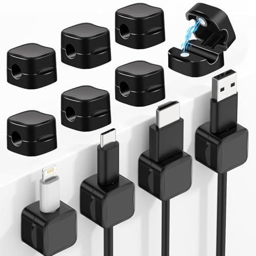 RXKFIGX 12 Pezzi Clip Cavi Scrivania, Magnetico con Autoadesivo Clip Cavo, Magnetico Cavo Clips, Organizzatore di Cavi, per Scrivania, Comodino, Cavi di Ricarica, Hdmi, Usb, Cavo Audio