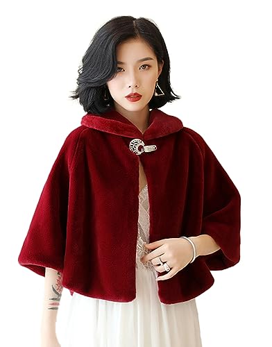 Faux Fur Shawls Bridal Wedding Wrap Scarf Capes for Women Winter Cover Up Party Gown Wrap Winter Cape Faux Fur Shawl Cloak