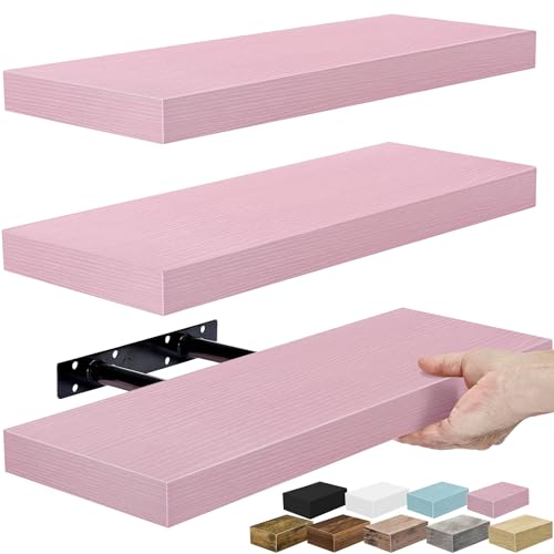 Sorbus Floating Shelves for Wall 16 Inch Floating Shelf for Kitchen Bedroom Living Room Bathroom Home & Wall Decor - Mounted Bathroom Shelves with Invisible Brackets (Soft Pink 3 Pack)
