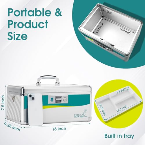 Image of Glosen Medicine Lock Box,locking medicine box, Security Lock Boxes【Extra Large 16inch 16 x 9.25 x 7.5 Inch with removable storage pocket】 lock box, First Aid Key Safe Box for Medication