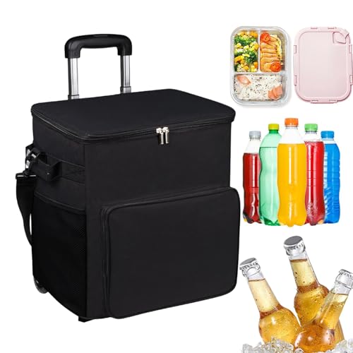 Neveras con Ruedas Rodantes, Bolsa Térmica, Carrito de Viaje Impermeable con Asa Bolsa Aislada 35L para Jardín Playa Compras Acampada al Aire Libre