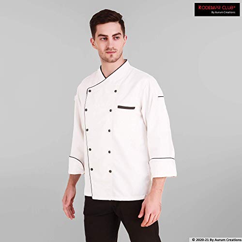 Image of Kodenipr Club Traditional White Chef Coat Black Piping Contrast, Detachable Button Poly /Cotton, Size (XXL-44)