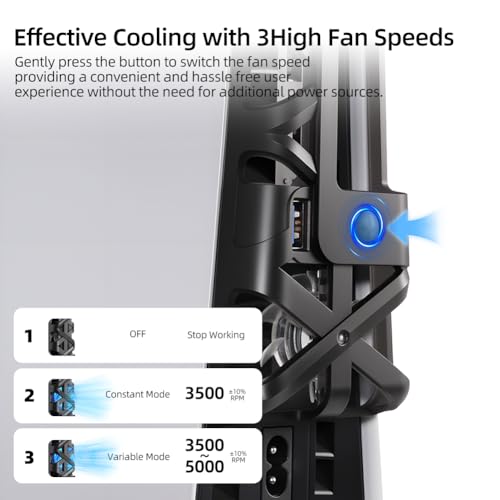 Image of Cooling Fan with LED Light for PS5 Slim, Quiet Cooling System Accessories for Playstation 5 Slim Disc and Digital Editions, Compatible with Horizontal Stand For Gaming Console