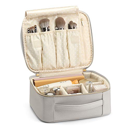 Vlando Travel Makeup Cosmetic Case Organizer Portable Storage Bag with Adjustable Dividers for Cosmetics Makeup brushes, girls, women, friends.(gray