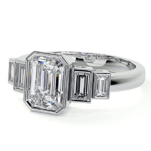 5 CT Emerald Cut Colorless Moissanite Engagement Ring Wedding/Bridal Rings, Diamond Ring, Anniversary Solitaire Halo Accented Promise Vintage Antique Gold Silver Rings for Gift2