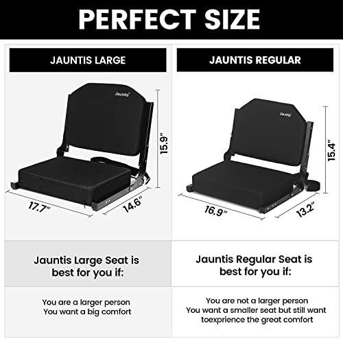 Jauntis Stadium Seats for Bleachers, Bleacher Seats with Ultra Padded Comfy Foam Backs and Cushion, Wide Portable Stadium Chairs with Back Support and Shoulder Strap
