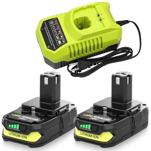 Image of 2PACK 4.0Ah Lithium Battery Replacement for Ryobi 18V Battery and P117 Charger Combo Compatible with Ryobi Battery and Charger 18 Volt P102 P103 P104 P107 P108 P109 Cordless Power Tools (Green-3PACK)