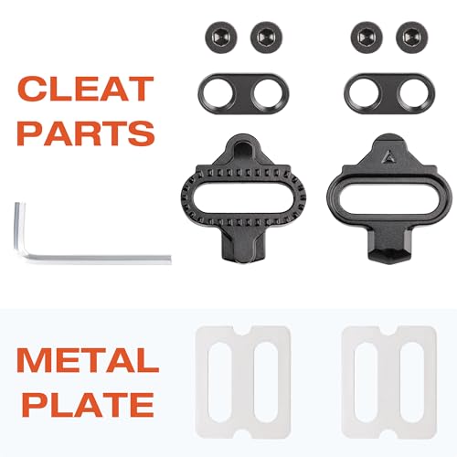 GEWAGE SPD-Cleats mit rutschfesten Cleat-Plates – kompatibel mit Shimano SPD (SH51) 2-Loch-Pedalen – CrMo-Stahl, 12° Float, inkl. Schrauben & Unterlegscheiben