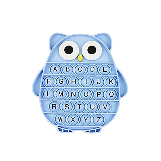 Push Pop Bubble Fidget Sensory Toy, Silicone Stress Relief Popping Toy, ABC Alphabet Owl Shaped Educational Learning Tools for Toddlers Kids Students (Black Letters-Blue)