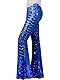 Nawgut Pailletten-Schlaghose, glitzernd, hohe Taille, Glockenhose, Disco, Party, Clubwear für Damen, Blau, Groß