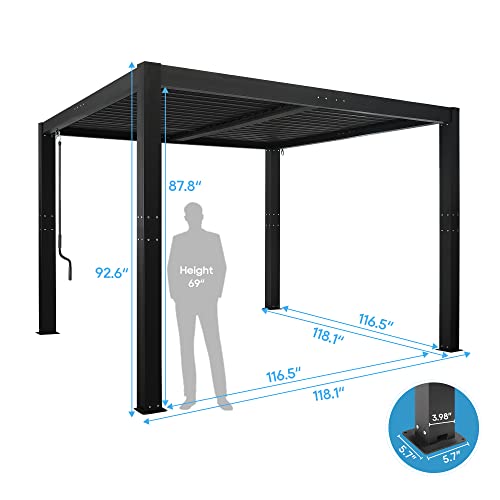 Sumshadow 10' ×10' Outdoor Louvered Pergola, Aluminum Outdoor Louvered Pergola Patio With Adjustable Roof For Outdoor Deck (10X10, Black) #TOP6