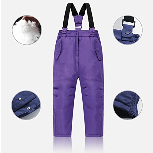 Jueshanzj Children's Down Ski Pants 3-8 Years Old Thickened Waterproof Warm Keeping Boys' and Girls' Ski Pants Back Purple 120CM