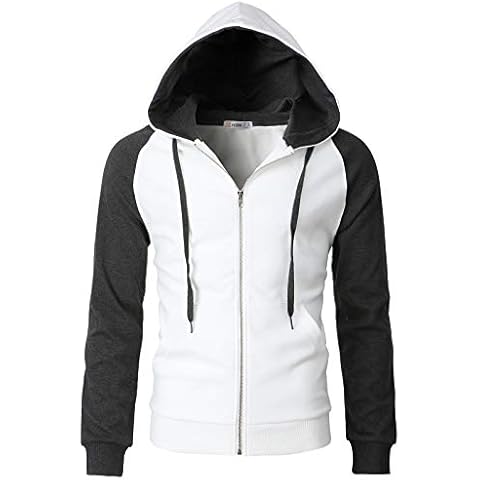 H2H Mens Casual Slim Fit Hoodie Zip-Up Raglan Long Sleeve Active Jersey Jackets WHITECHARCOAL US M/Asia L (CMOHOL063) Cover