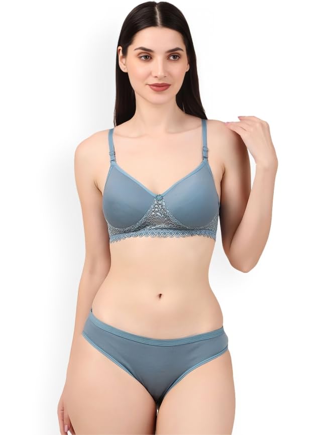 elvyna Women's Padded Nylon Seamless Bra Panty Set, Self-Design Lingerie, Soft & Comfortable Fit-picture-49