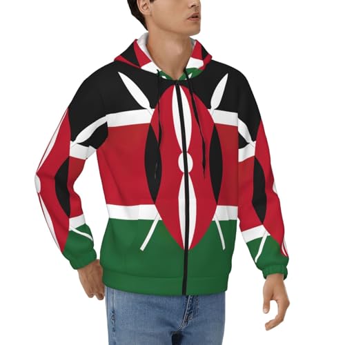 Sweat à capuche zippé homme motif drapeau Kenya manches longues casual