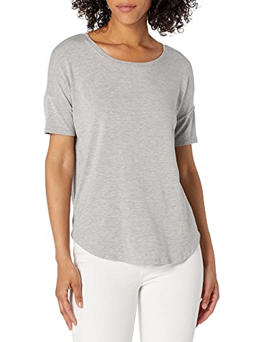 Daily Ritual Women s Jersey Rib Oversized-Fit Trim Drop-Shoulder Short-Sleeve Scoop-Neck Shirt, Light Heather Grey, XX-Large