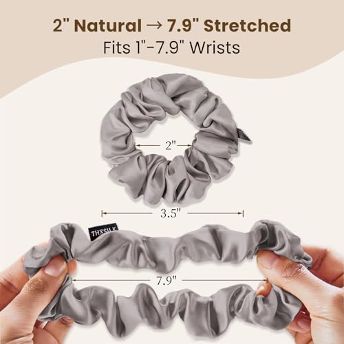 Image of THXSILK 100% Mulberry Silk Chunky Scrunchies 3-Pack, 25 Momme Mulberry Silk Hair Ties for Women, Thick Voluminous No Damage Hair Ties, Ponytail Holders for All Hair Types, Grey