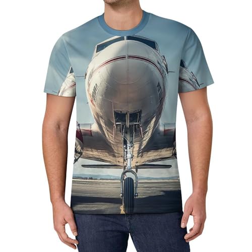 Aircraft on A Runway Men's T-Shirts Short Sleeve Tees Undershirts Crewneck Tops for Sports Casual