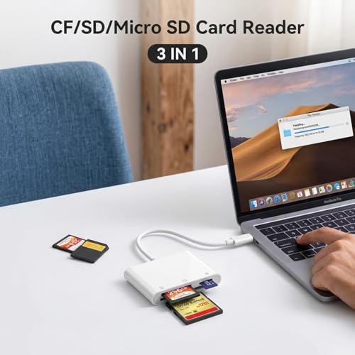 Image of ZORBES USB C SD CF MicroSD Card Reader, 3 Slot Memory Adapter for iPad Mac | Direct File Transfer, Compact Form, Plug and Play Setup, Camera Storage Access, Mobile Backup, Home and Travel Use
