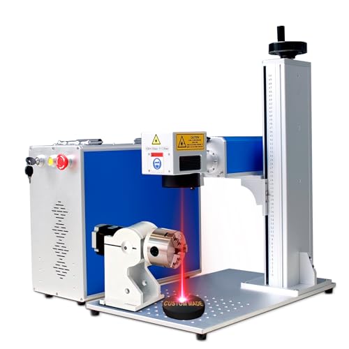 50W JPT Fiber Laser Engraver, Laser Engraving Machine with Rotary Axis and Red Dot Pointer, 6.9x6.9 Inch Work Area Laser Marking Etching Machine for Metal Steel Gold Jewelry Stone Ceramics More