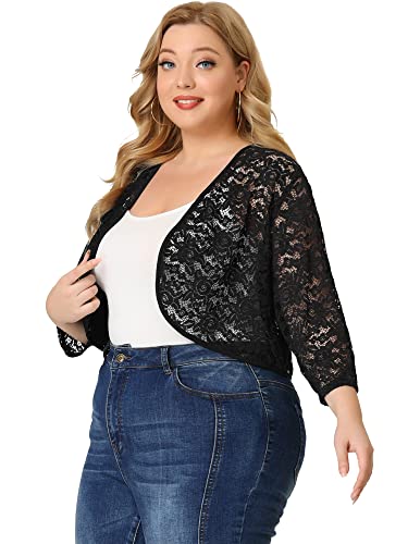 Agnes Orinda Plus Size Floral Lace Shrug for Women Elegant 3/4 Sleeve Lightweight Sheer Bolero Cardigan4