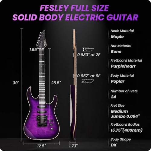 Guitarra 39" Electric Guitar: HSS Ceramic Pickup, AAA Flame Maple Top, Purple